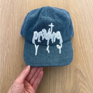 Prayingg Demon Denim Hat in Blue and White